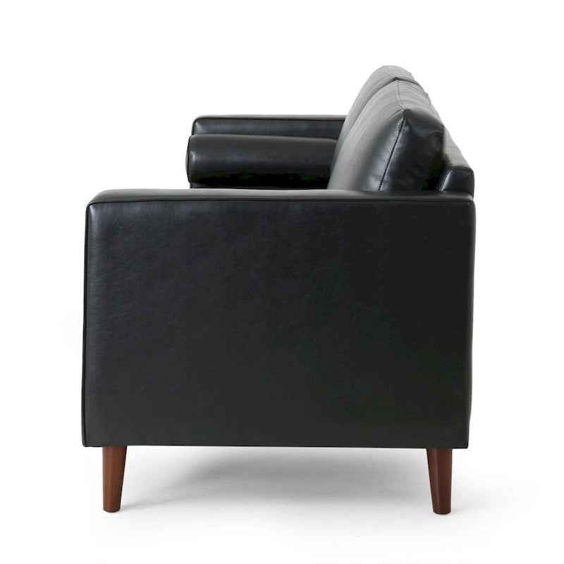 Canapé en similicuir de style moderne avec pieds en bois