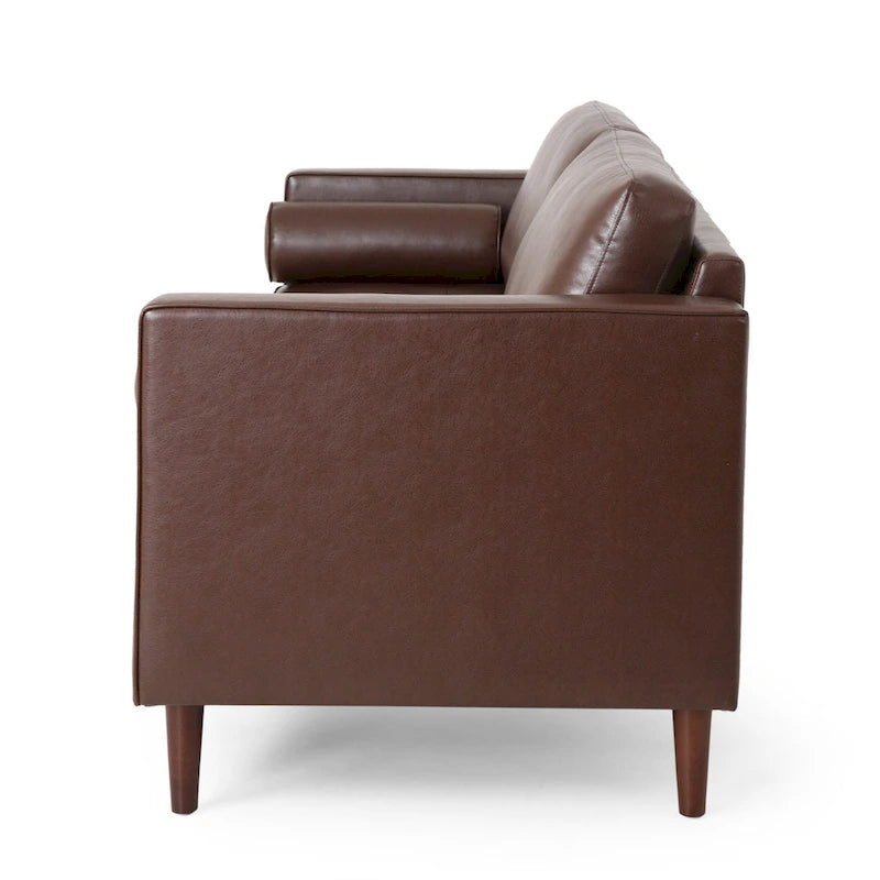 Canapé en similicuir de style moderne avec pieds en bois