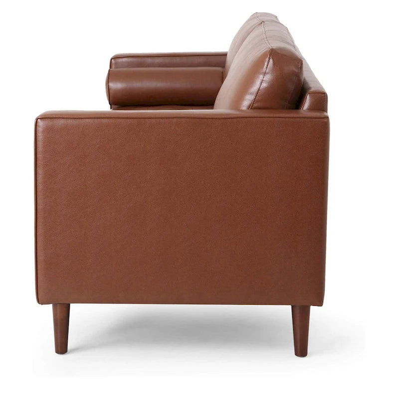 Canapé en similicuir de style moderne avec pieds en bois