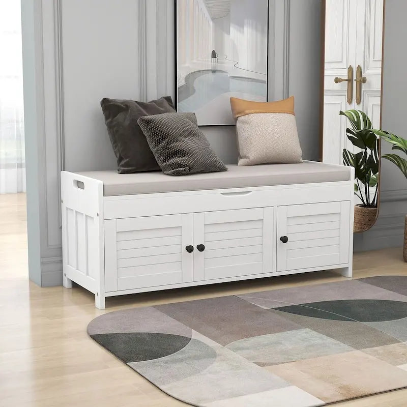 Banc de rangement à chaussures rembourré à trois portes