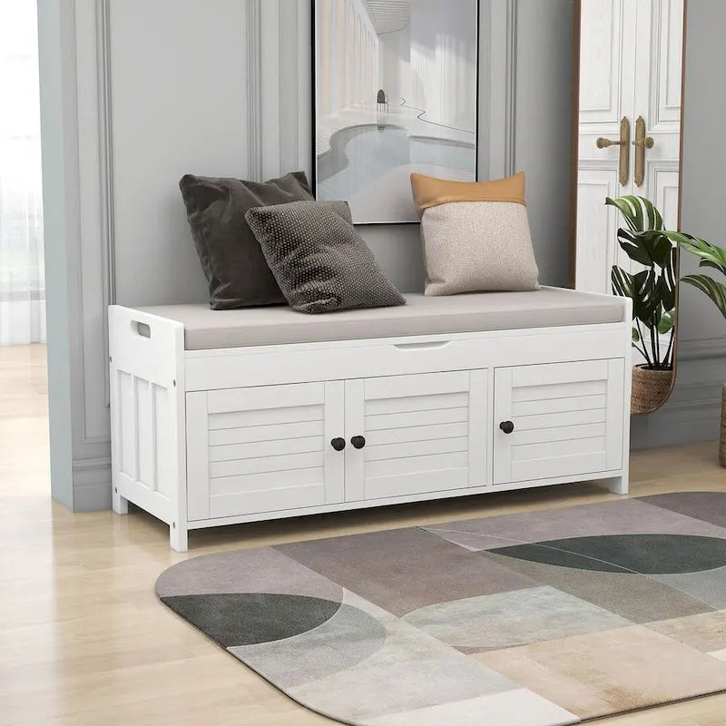 Banc de rangement à chaussures rembourré à trois portes