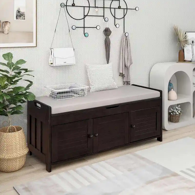Banc de rangement à chaussures rembourré à trois portes