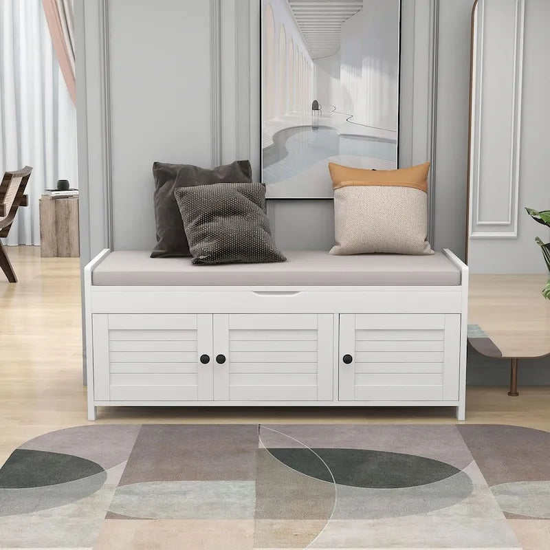 Banc de rangement à chaussures rembourré à trois portes