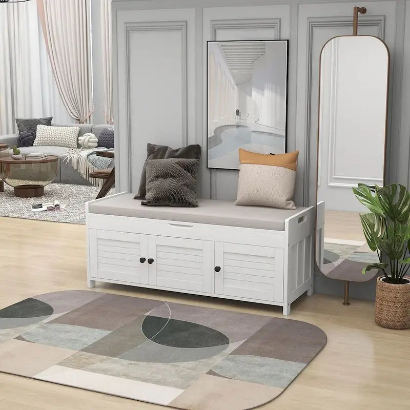 Banc de rangement à chaussures rembourré à trois portes