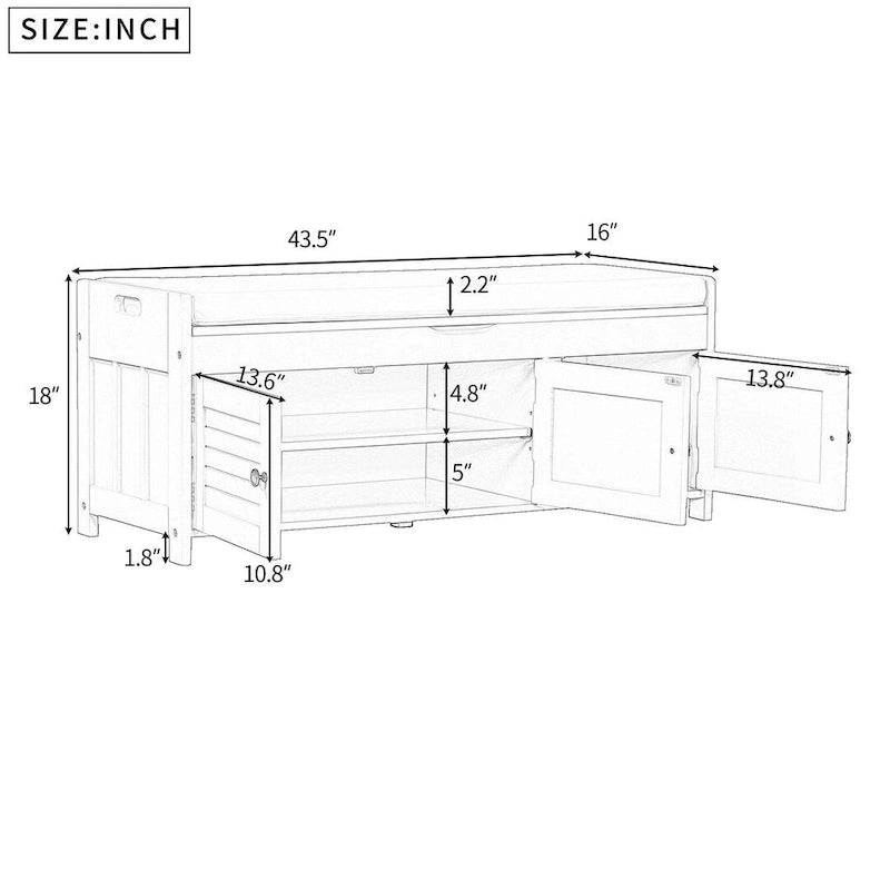 Banc de rangement à chaussures rembourré à trois portes