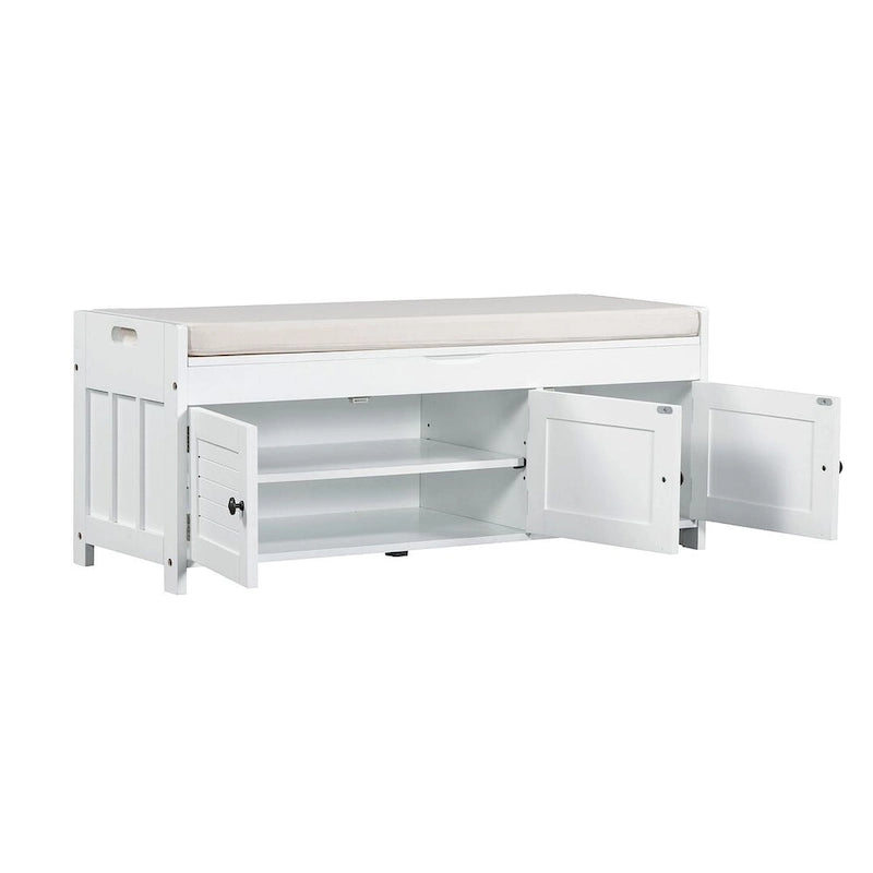 Banc de rangement à chaussures rembourré à trois portes