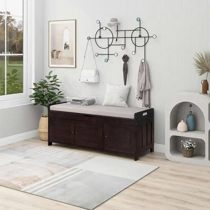 Banc de rangement à chaussures rembourré à trois portes