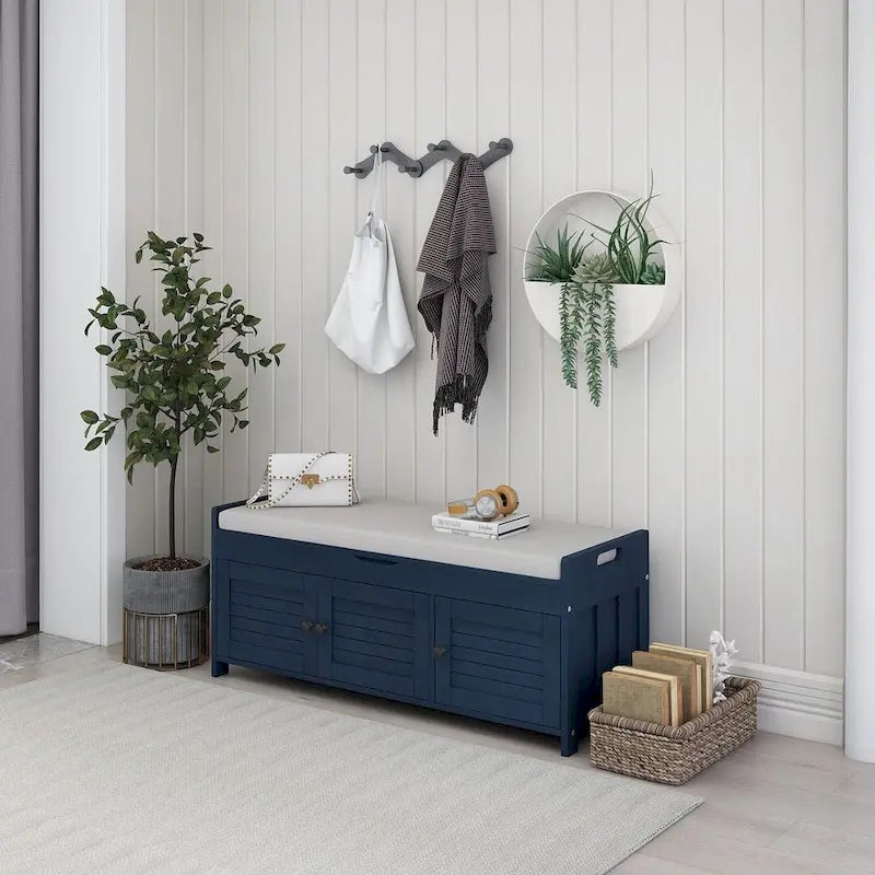 Banc de rangement à chaussures rembourré à trois portes
