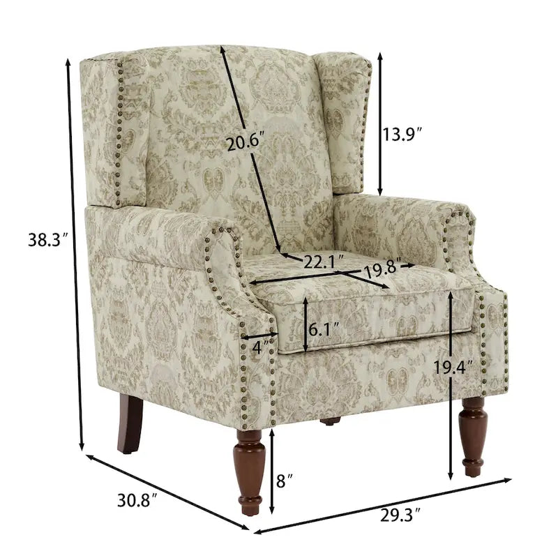 Fauteuil d'appoint rembourré avec clous décoratifs