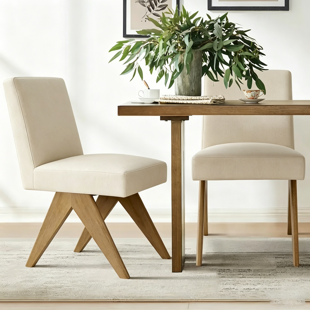 Chaise de salle à manger moderne du milieu du siècle en lin