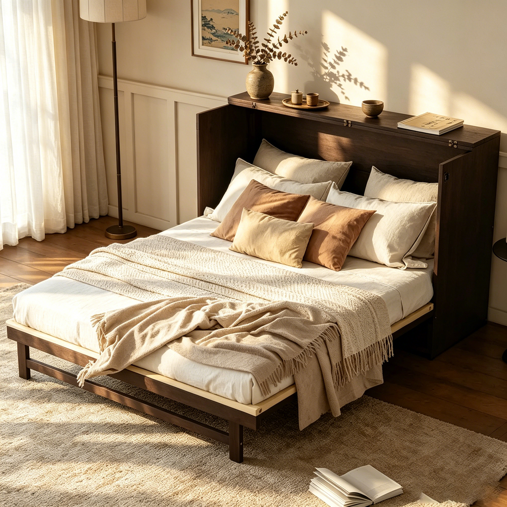 Lit escamotable Queen Size polyvalent avec fonction de rangement