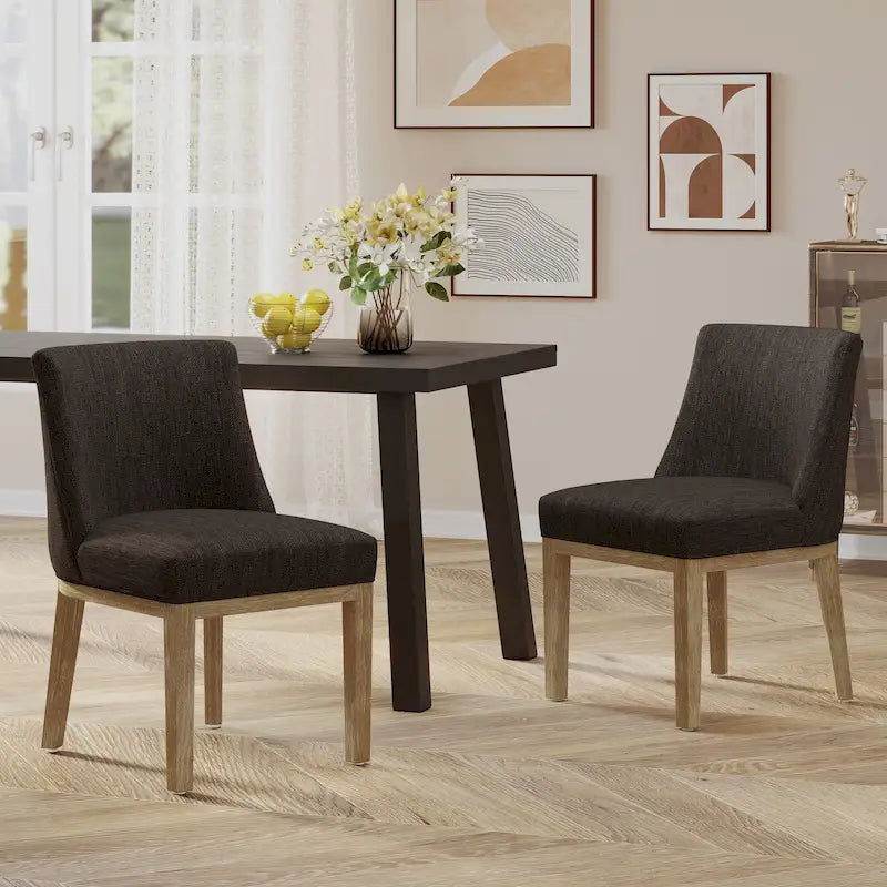 Chaises de salle à manger en bois massif avec revêtement en tissu (Lot de 2)