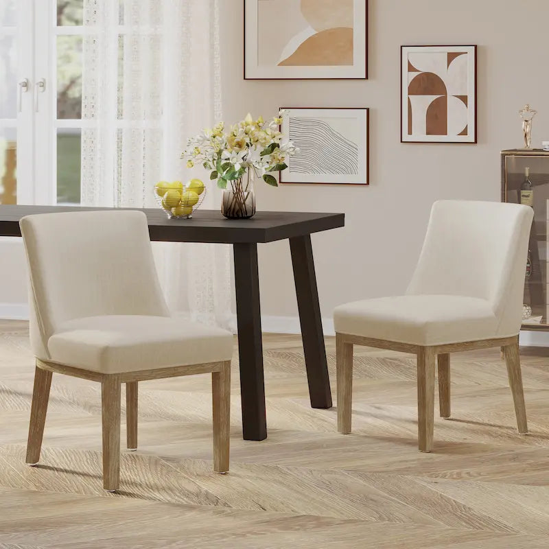 Chaises de salle à manger en bois massif avec revêtement en tissu (Lot de 2)