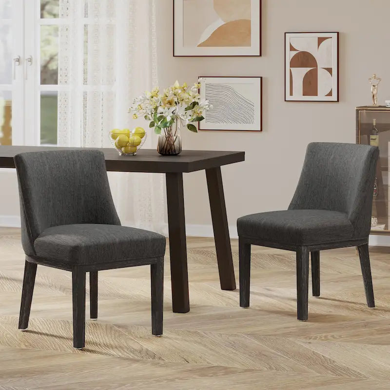 Chaises de salle à manger en bois massif avec revêtement en tissu (Lot de 2)