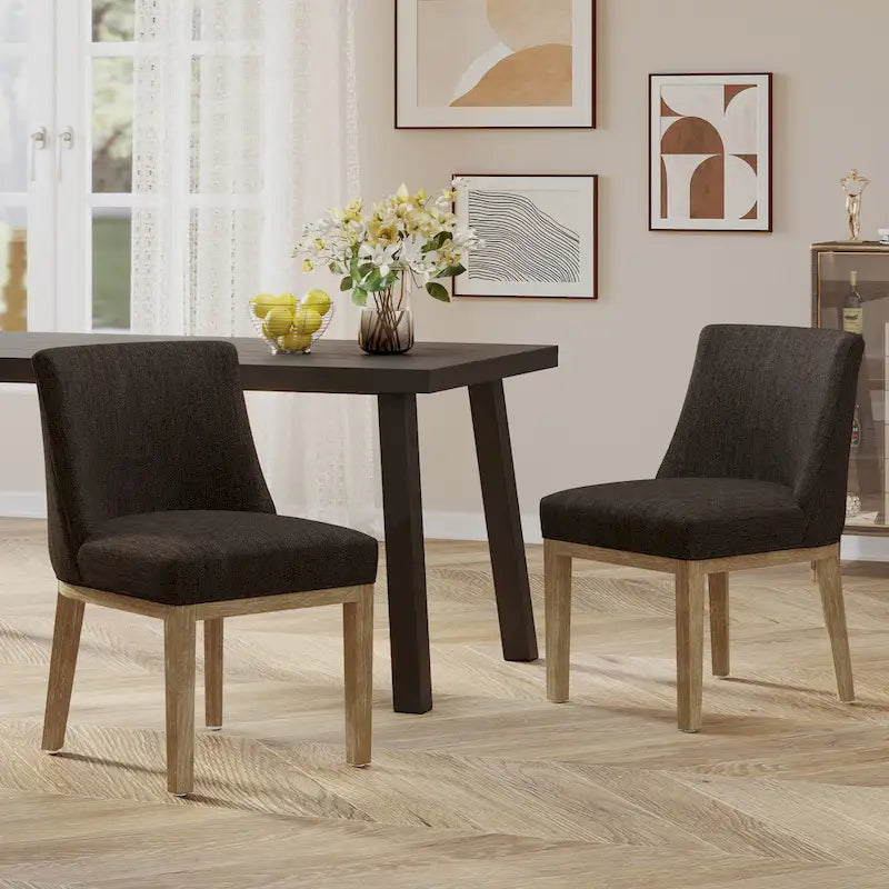 Chaises de salle à manger en bois massif avec revêtement en tissu (Lot de 2)