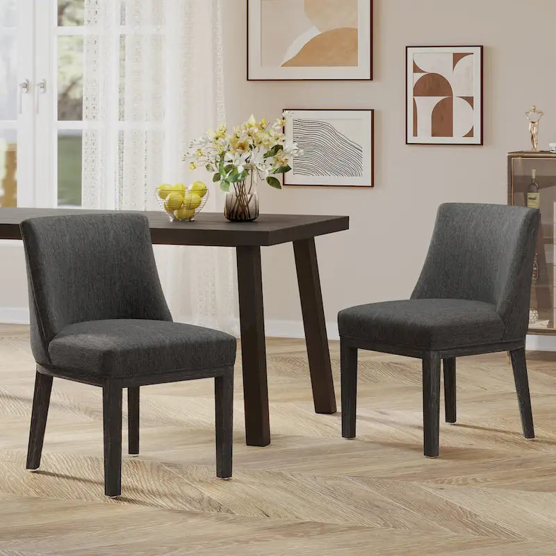 Chaises de salle à manger en bois massif avec revêtement en tissu (Lot de 2)