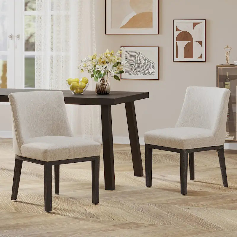 Chaises de salle à manger en bois massif avec revêtement en tissu (Lot de 2)