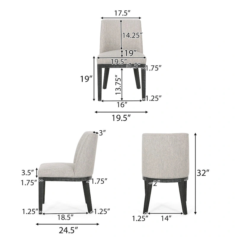 Chaises de salle à manger en bois massif avec revêtement en tissu (Lot de 2)