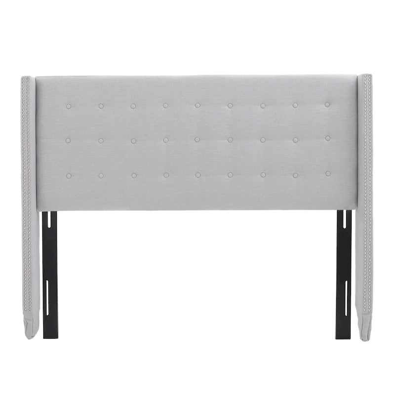 Tête de lit réglable en tissu avec oreilles et garniture cloutée