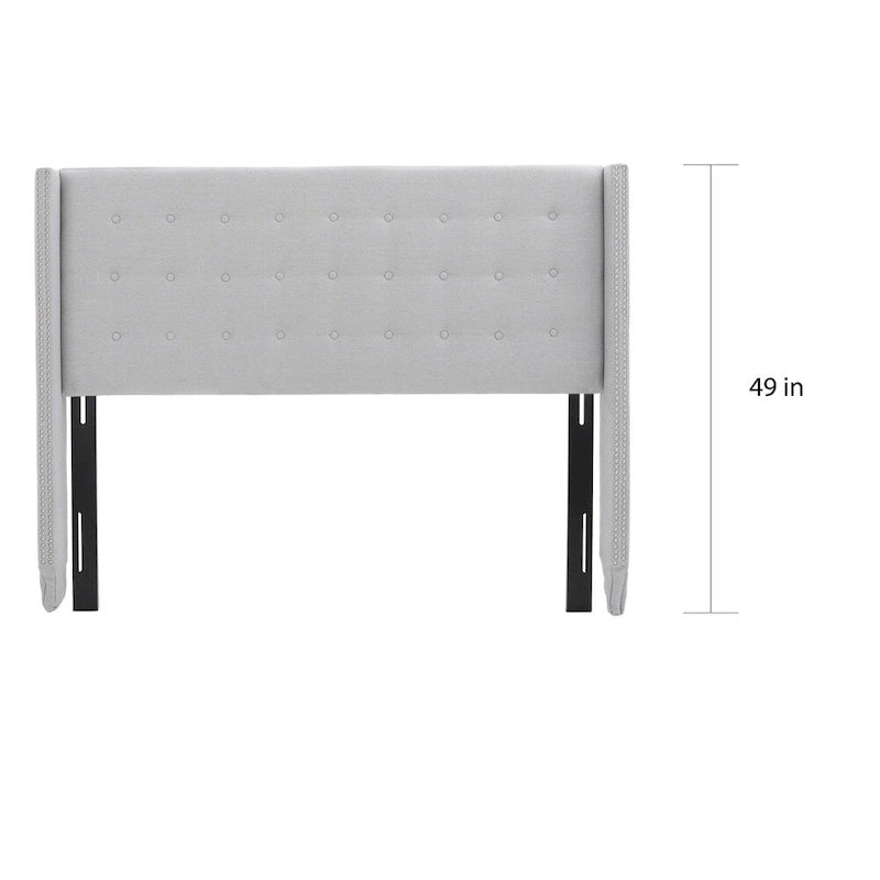 Tête de lit réglable en tissu avec oreilles et garniture cloutée