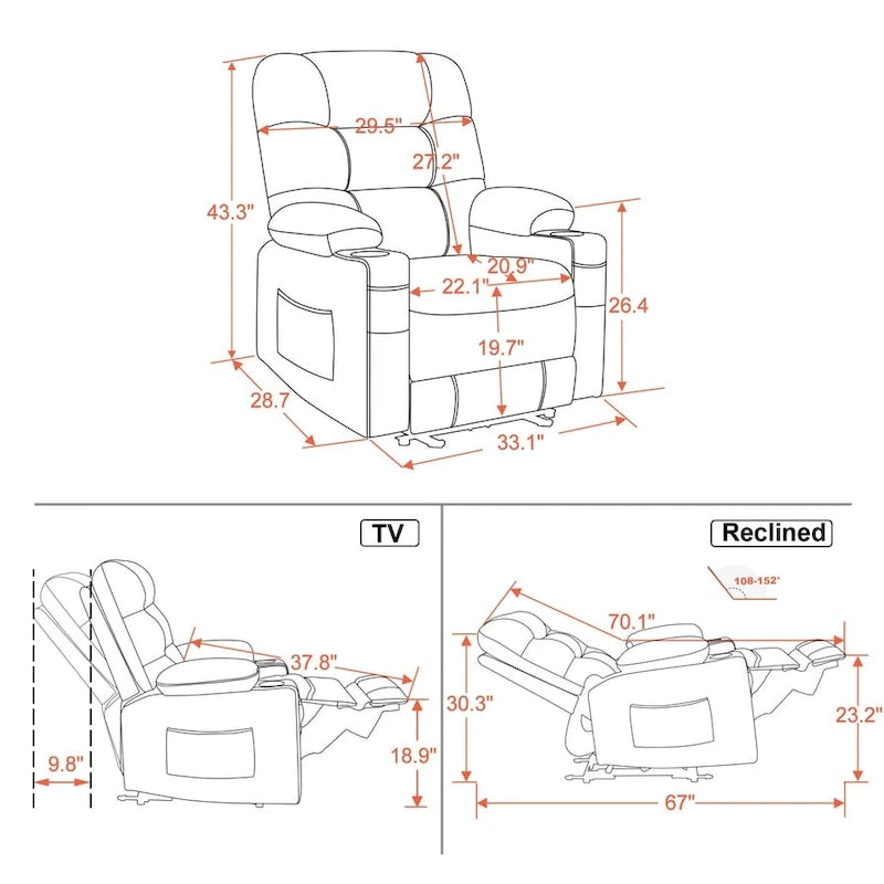 Fauteuil inclinable électrique massant et chauffant
