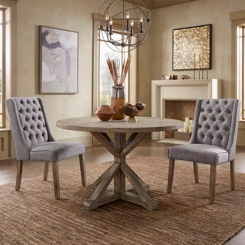 Table à manger ronde en chêne gris antique