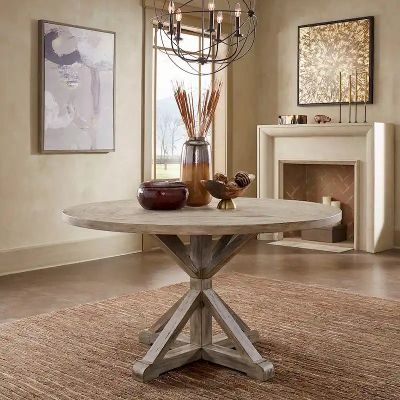Table à manger ronde en chêne gris antique