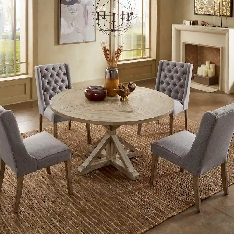Table à manger ronde en chêne gris antique