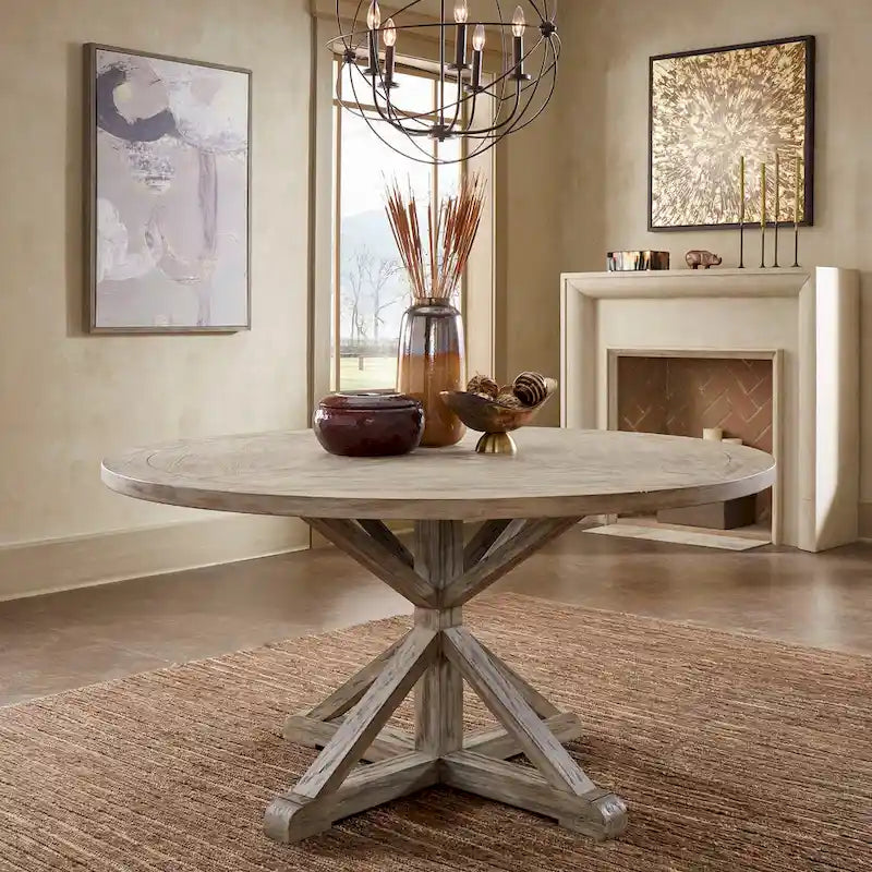 Table à manger ronde en chêne gris antique