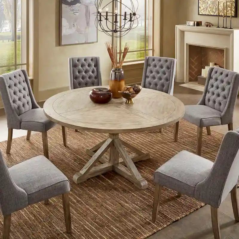 Table à manger ronde en chêne gris antique