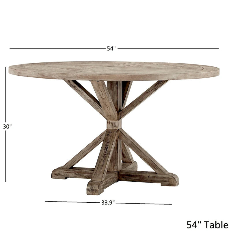 Table à manger ronde en chêne gris antique