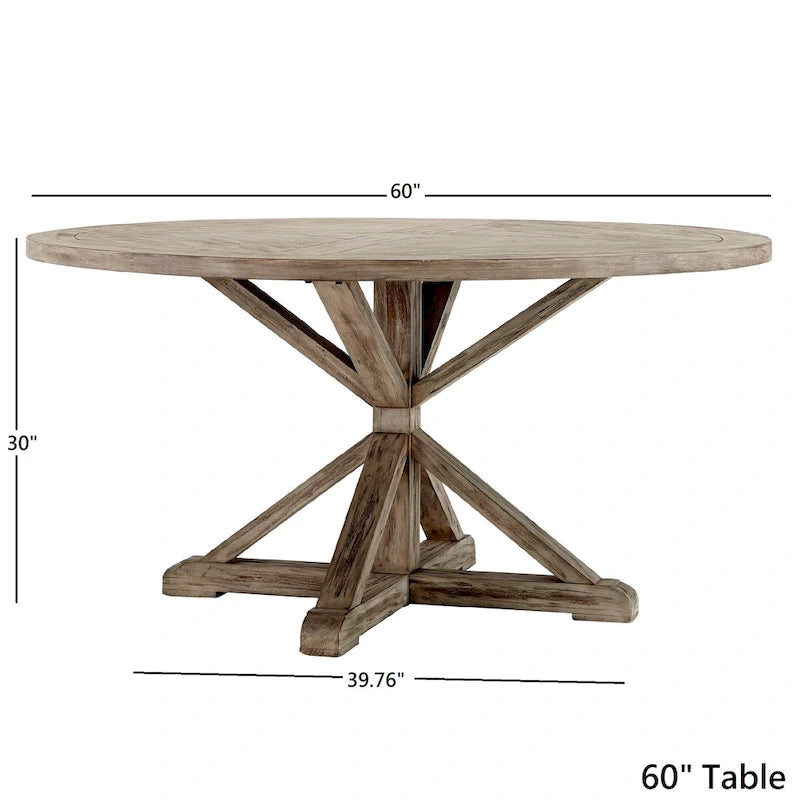 Table à manger ronde en chêne gris antique