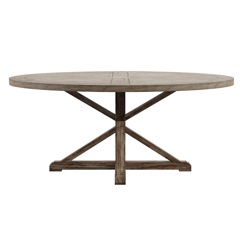 Table à manger ronde en chêne gris antique