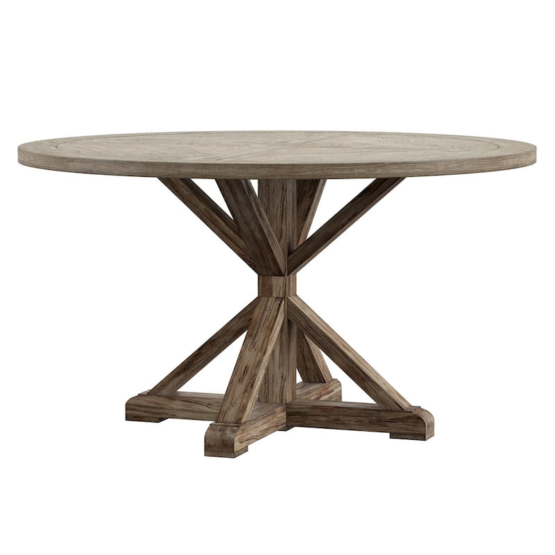 Table à manger ronde en chêne gris antique