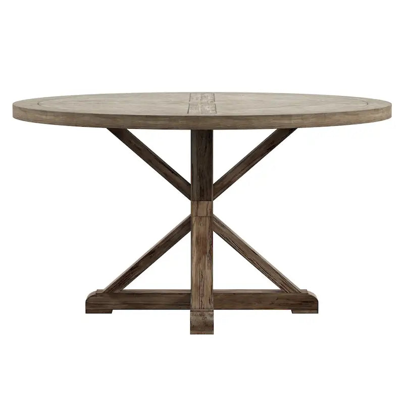 Table à manger ronde en chêne gris antique