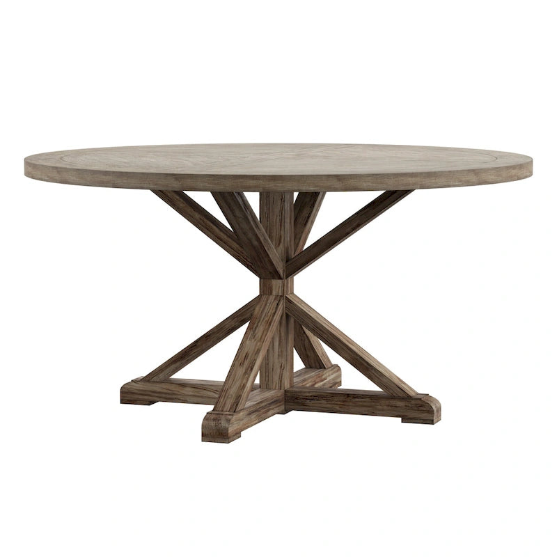 Table à manger ronde en chêne gris antique