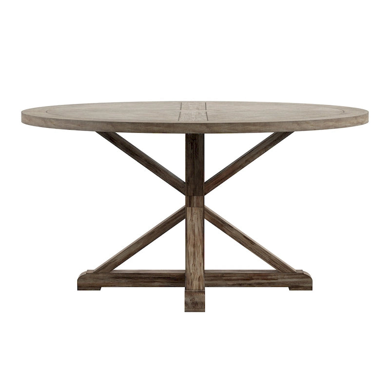 Table à manger ronde en chêne gris antique