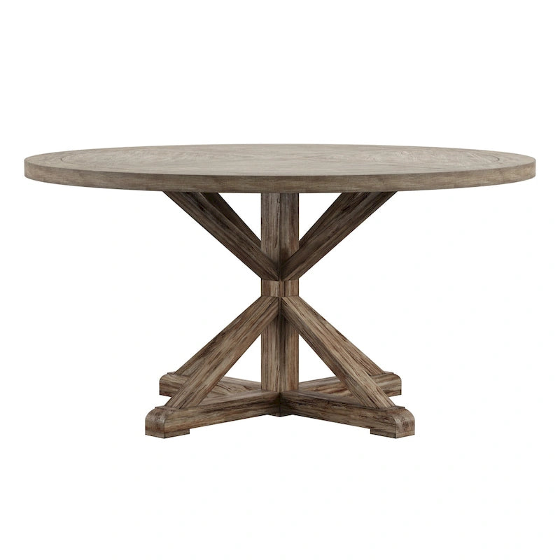 Table à manger ronde en chêne gris antique
