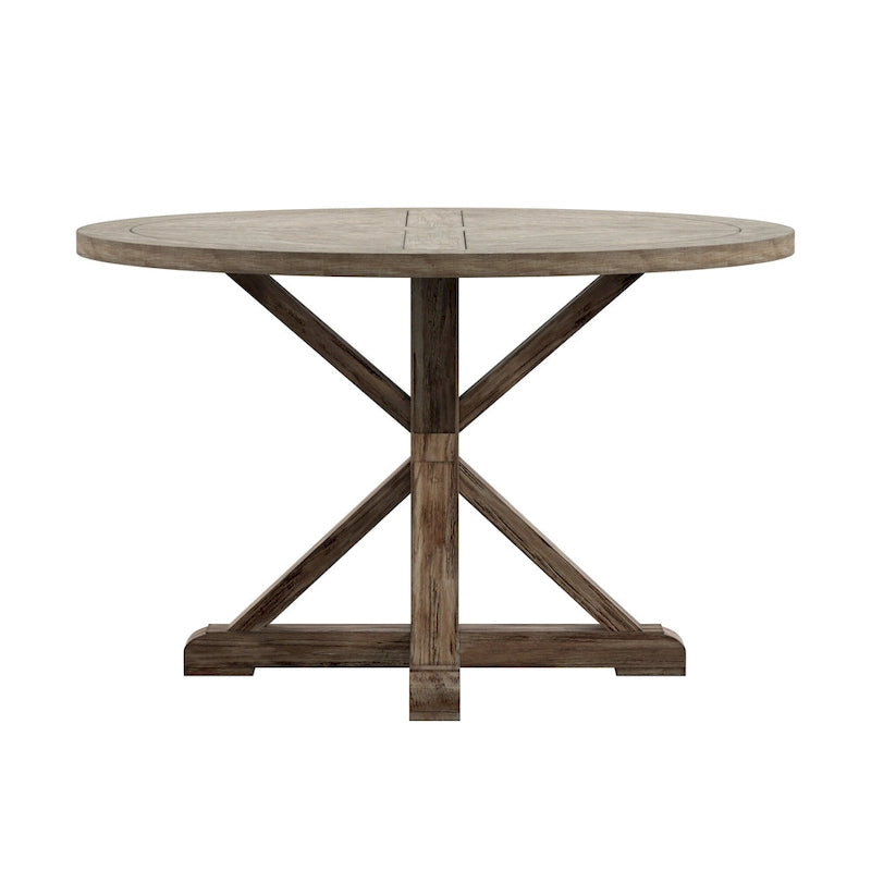 Table à manger ronde en chêne gris antique