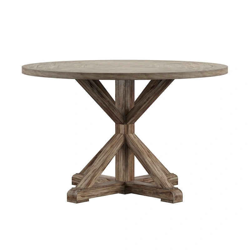 Table à manger ronde en chêne gris antique