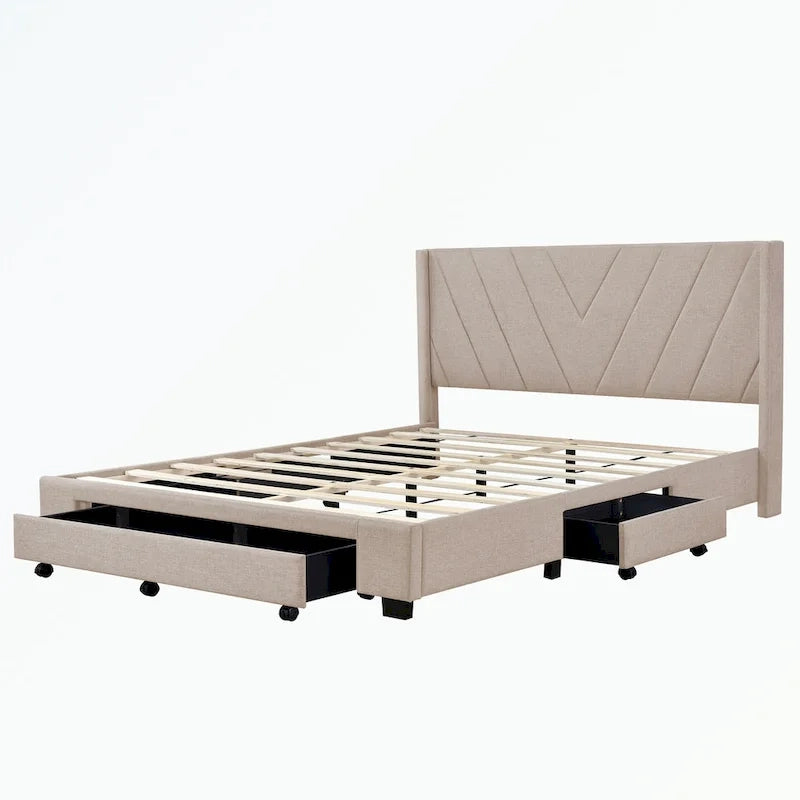 Lit plateforme rembourré en lin
