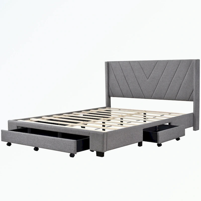 Lit plateforme rembourré en lin