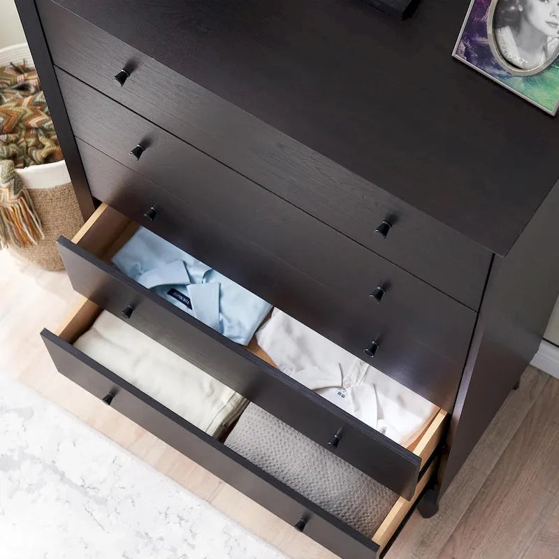 Commode 5 tiroirs en bois style Mid-Century Modern