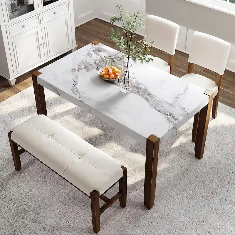 Table à manger (Comprend deux chaises de salle à manger rembourrées et un banc)