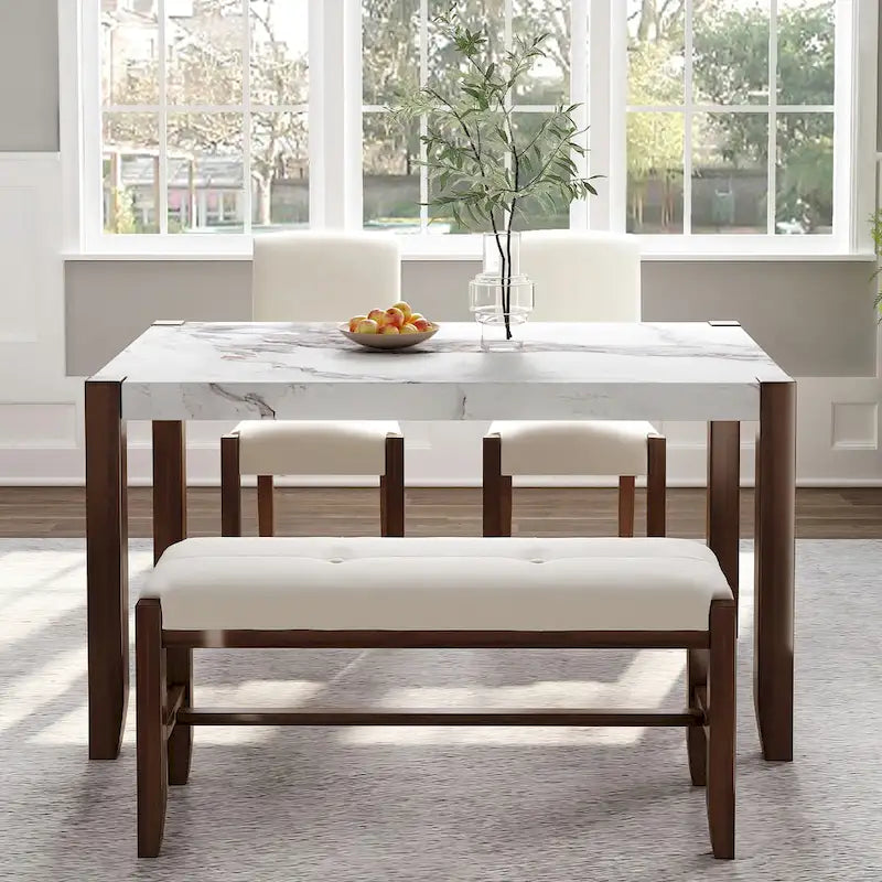 Table à manger (Comprend deux chaises de salle à manger rembourrées et un banc)