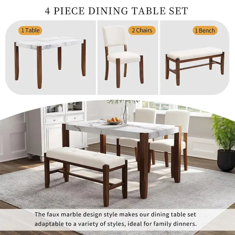Table à manger (Comprend deux chaises de salle à manger rembourrées et un banc)