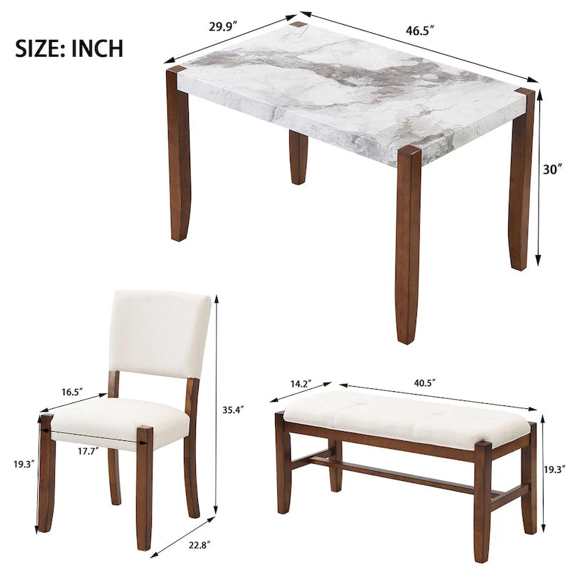 Table à manger (Comprend deux chaises de salle à manger rembourrées et un banc)