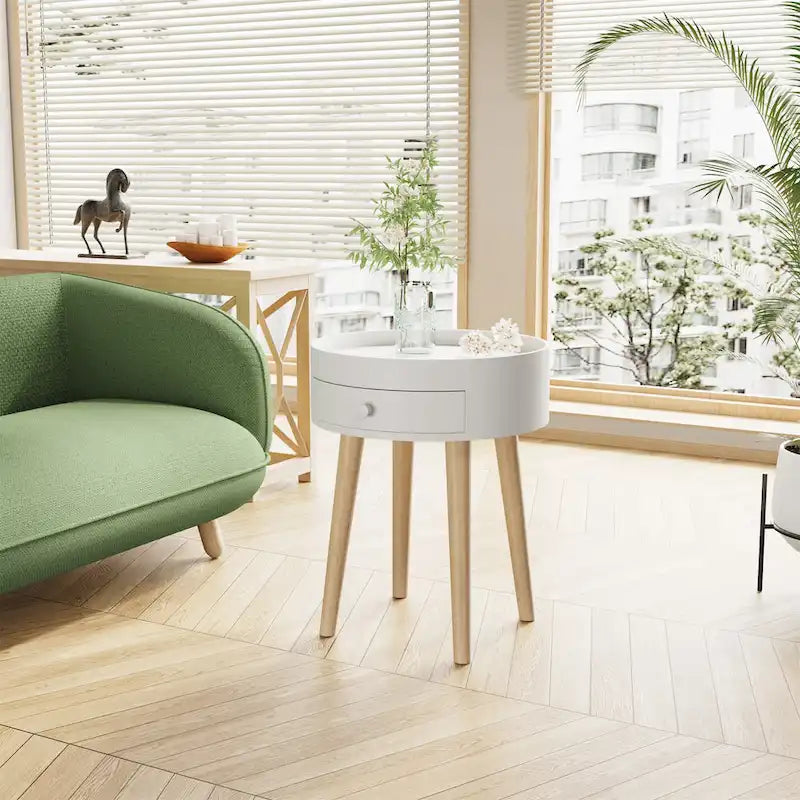 Table d'appoint ronde avec tiroir de rangement