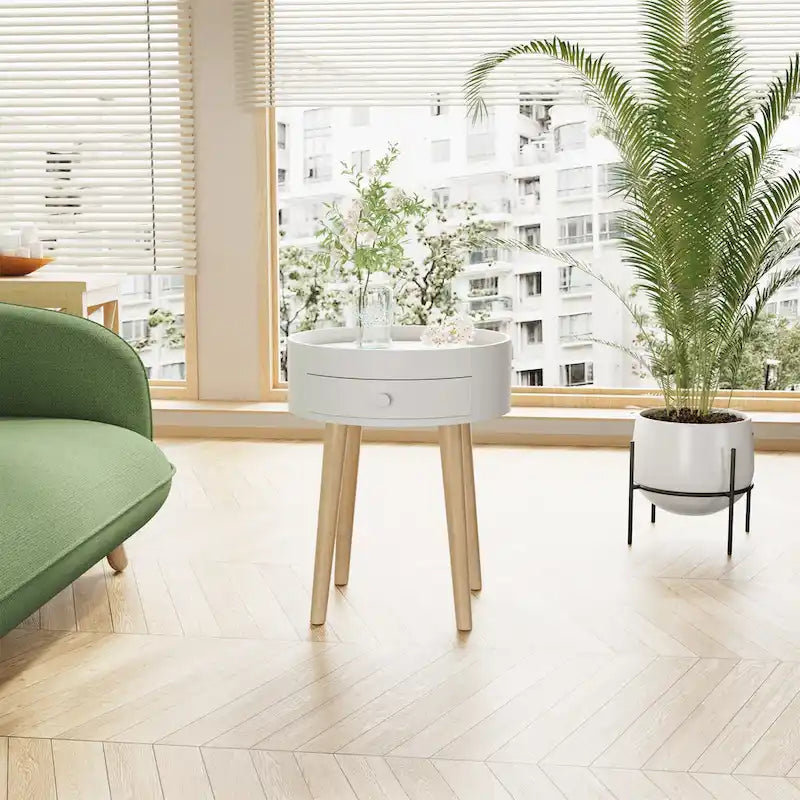Table d'appoint ronde avec tiroir de rangement