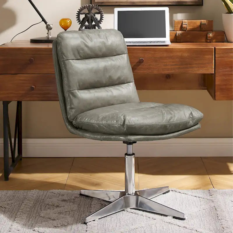 Chaise de bureau Mid-Century Modern en cuir véritable